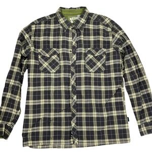 Kuhl Shirt  Mens XLarge Black Green Plaid Mountain Grown Flannel Outdoor Cotton